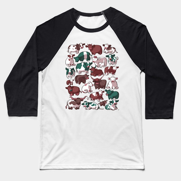 Berries and Cream Cows Baseball T-Shirt by jfeldmanart